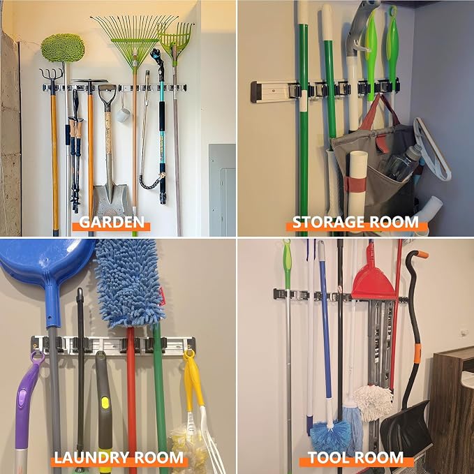 Broom Holder Wall Mount Mop and Broom Hanger Wall Mounted Garage Storage Rack - Image 5