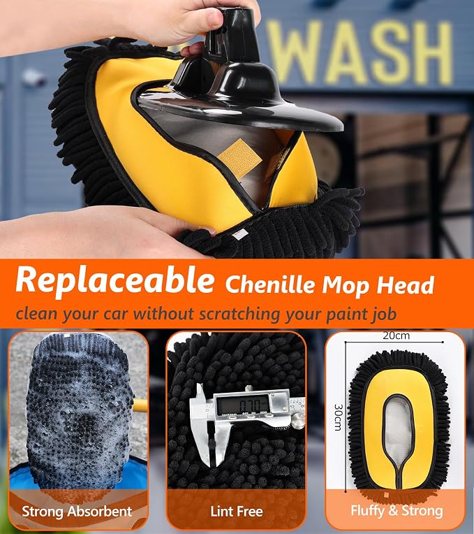 56.7" Car Wash Brush Mop Kit Microfiber Car Washing Sponge Mitt - Image 2