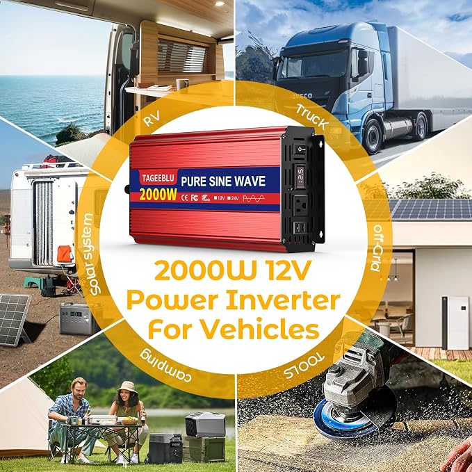2000W Pure Sine Wave Inverter, 12V DC to 110V/120V AC Power Inverter - Image 9