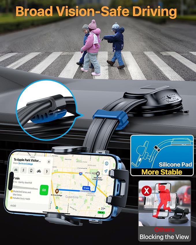 HTU Upgraded Strongest Suction Car Phone Holder Bendable Arm, Never Block View - Image 3