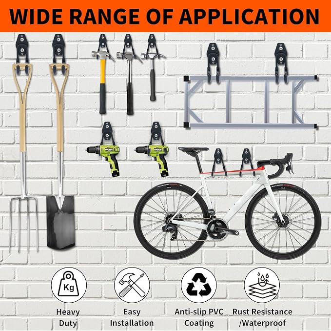 6 Pack Garage Hooks, Large Utility Wall Mount Garage Hooks Heavy Duty - Image 3