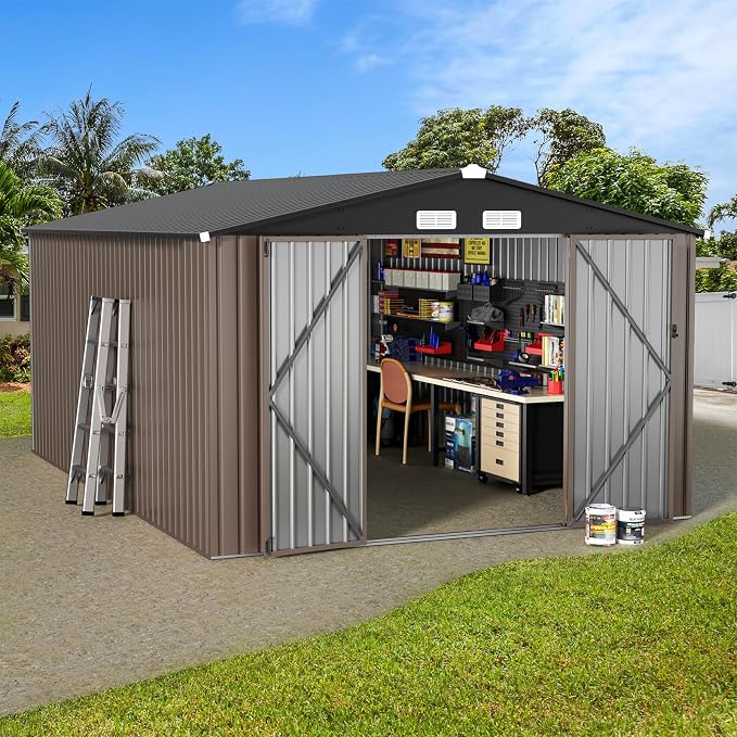 GVDV 10x14 FT Outdoor Metal Storage Shed, Durable Garden Shed - Image 7