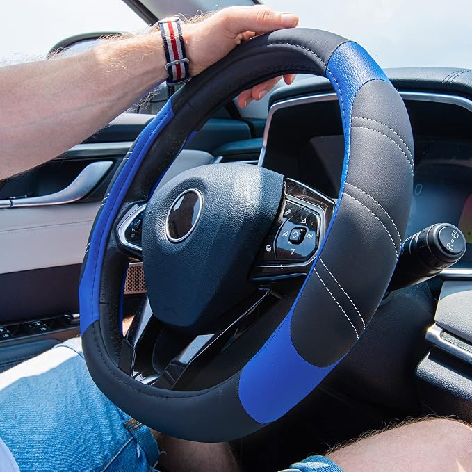 CAR PASS Line Rider Microfiber 14 Inch Leather Sporty Steering Wheel Cover - Image 2