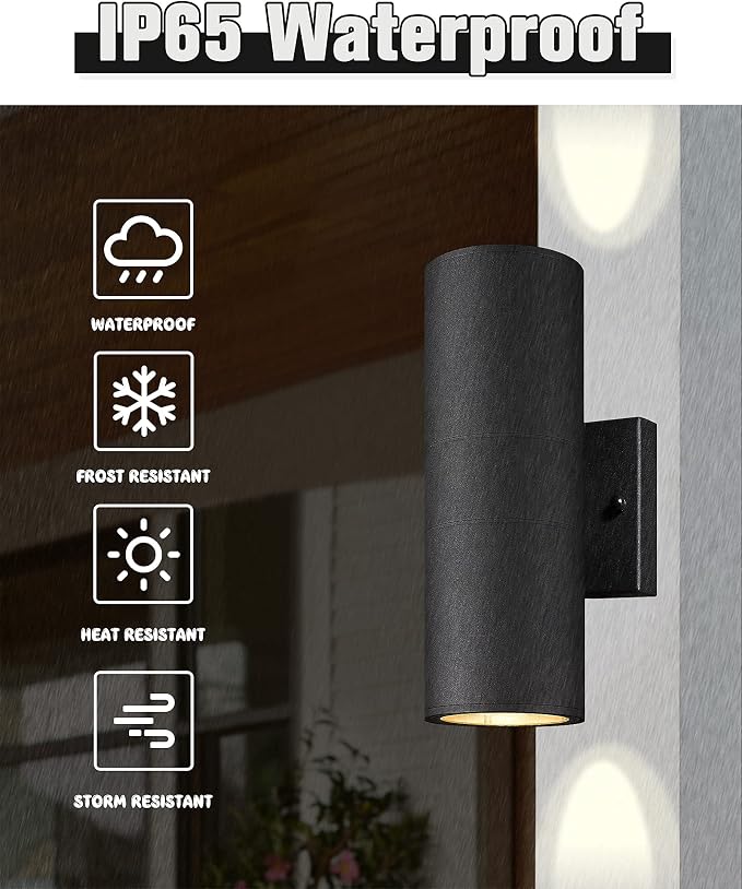 Ken & Ricky Outdoor Light Fixture, Modern Outdoor Sconce Wall Lights, Cylinder - Image 2