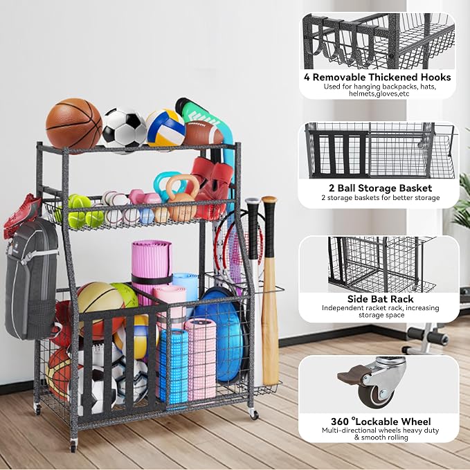 HOMREST Sports Equipment Storage, Ball Storage, Ball Holder, Garage Sports - Image 4