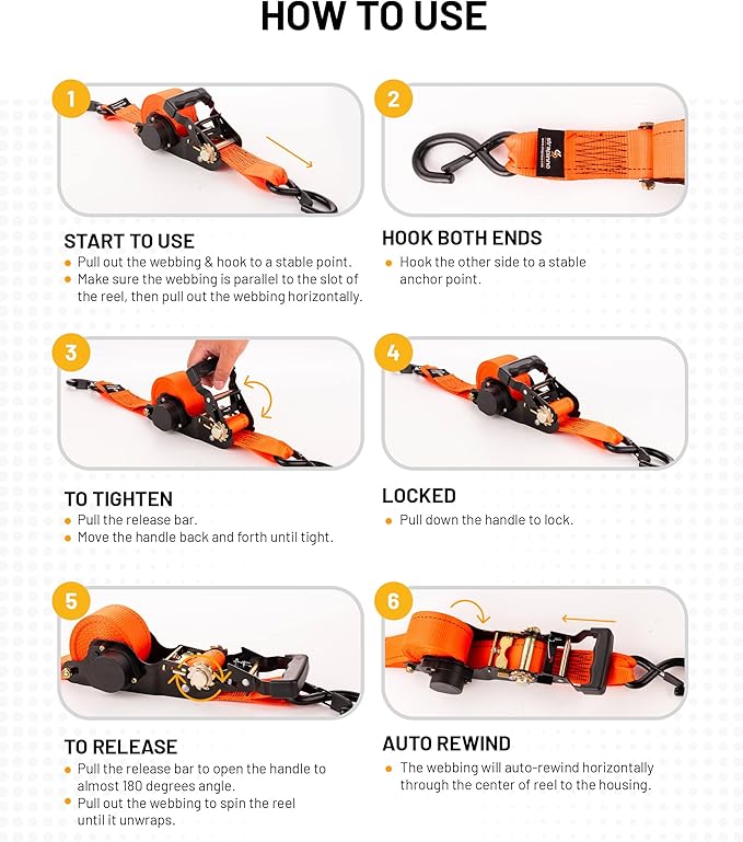 Strapinno 2PCs Retractable Ratchet Tie-Down Straps, 000 lbs Break Strength- 2 - Image 4