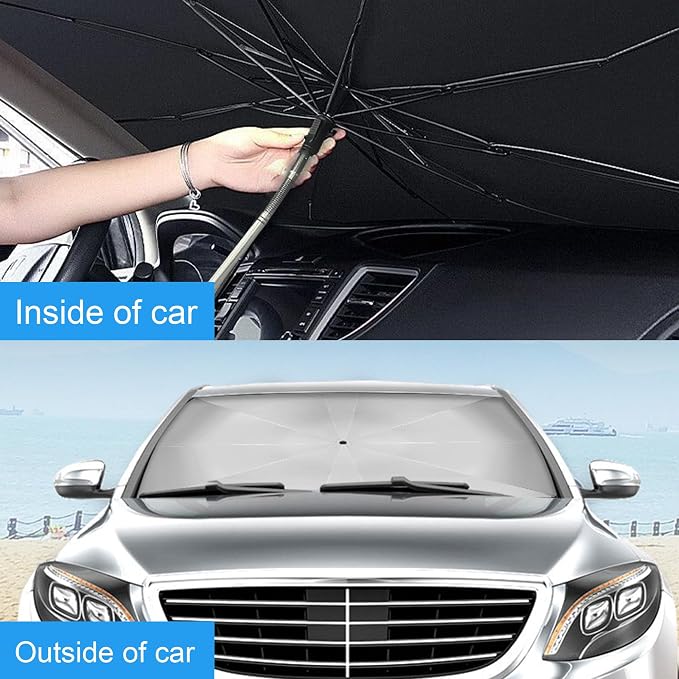 Windshield Sun Shade Umbrella, Portable Foldable, Spring Structure Wind Shield - Image 8