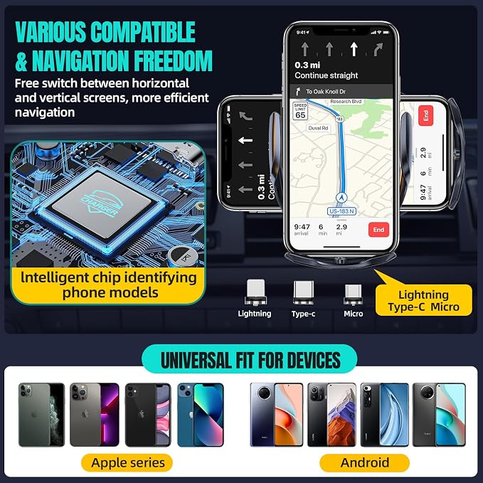 Wireless Car Charger, MAX 15W Fast Charging Auto Clamping, Sensing Phone Holder - Image 4