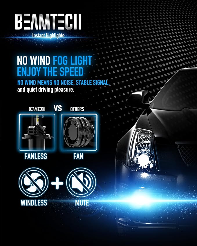 BEAMTECH H4 Bulb, Fanless In Line 9003 Fog Light Bulb 6500K Xenon White Fog - Image 4