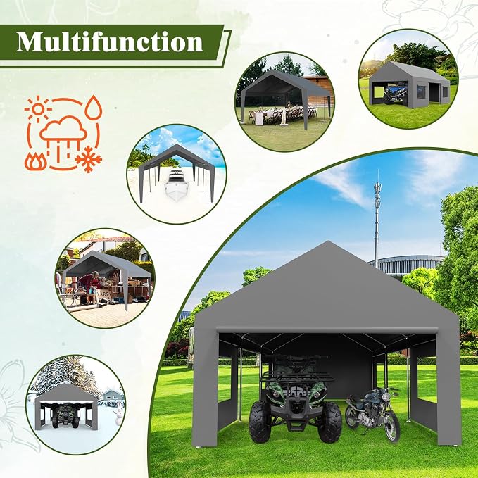 13x20 FT Heavy Duty Carport, Oversized Portable Garage - Image 4