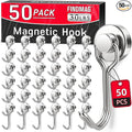 FINDMAG 50 Pack Magnetic Hooks, 30 LB+ Magnet Hooks by FINDMAG