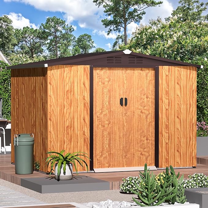 U-MAX Shed 8x6 Woodgrain Outdoor Storage Shed, Metal Outside Storage Garden - Image 2