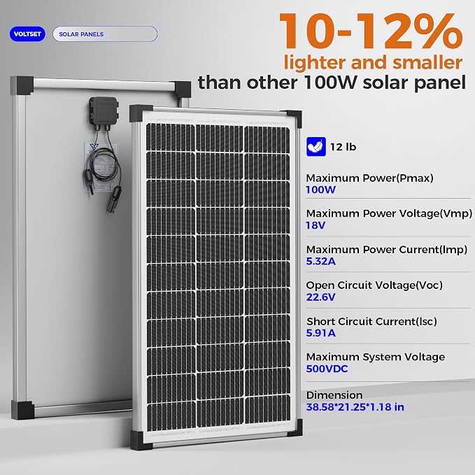 100W 12V Solar Panel, High Efficiency 9BB Cell Monocrystalline Solar Panels - Image 7