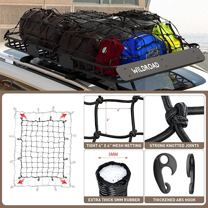 WILDROAD Car Roof Cargo Carrier Combo of Upgraded 64"x 39"x 4" Roof Rack Cargo - Image 8