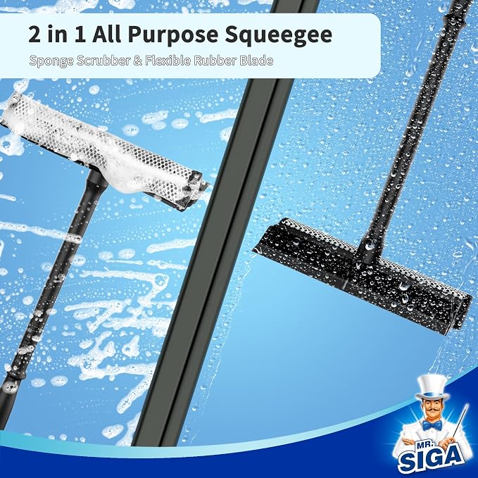 MR.SIGA Professional 2-in-1 Car Window Squeegee and Sponge Scrubber - Image 3