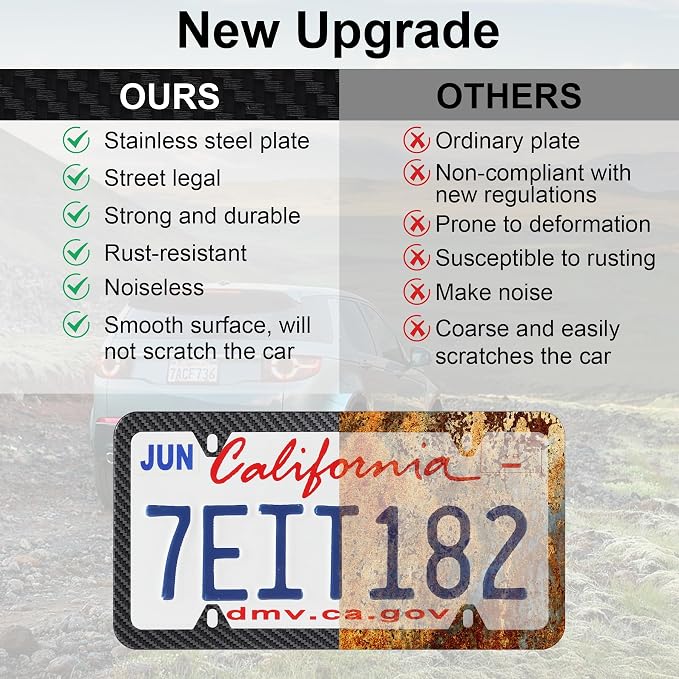 LivTee Carbon Fiber License Plate Frames, 4 Holes Stainless Steel License Plate - Image 6
