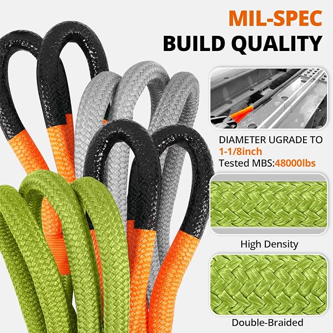Kinetic Recovery Tow Rope 1-1/8" x30ft Offroad Snatch Strap 48000lbs Heavy Duty - Image 2