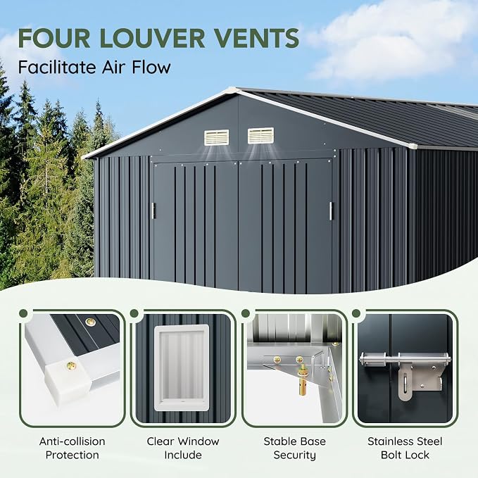 10x12 FT Outdoor Metal Storage Shed - Image 5