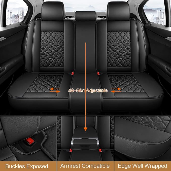 Pariitadin Leather Car Seat Covers Full Set, Waterproof Breathable Faux Leather - Image 3