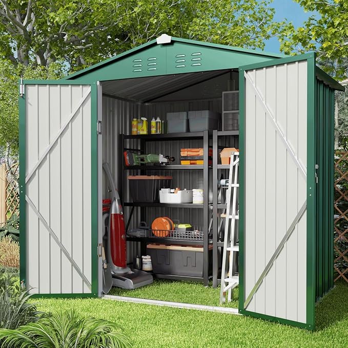 Gizoon Outdoor Storage Shed 6 x 4 FT, Galvanized Metal Garden Shed - Image 2