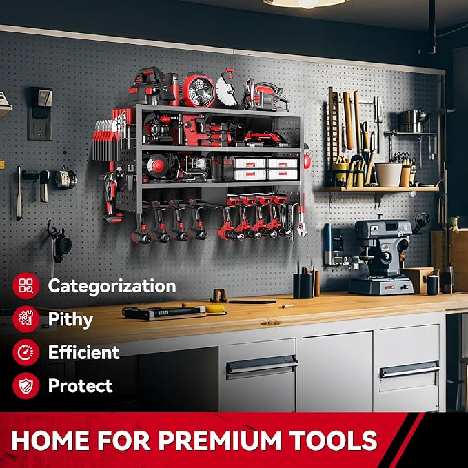 Power Tool Organizer Wall Mount, Heavy Duty 4-Tier Garage Storage Rack - Image 3