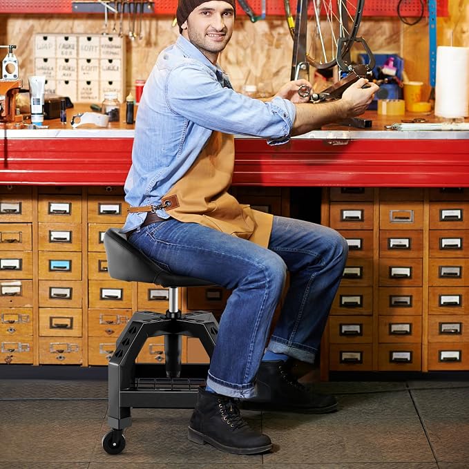 Goplus Rolling Garage Stool, 22.5”-27.5” Adjustable Mechanic Chair - Image 9