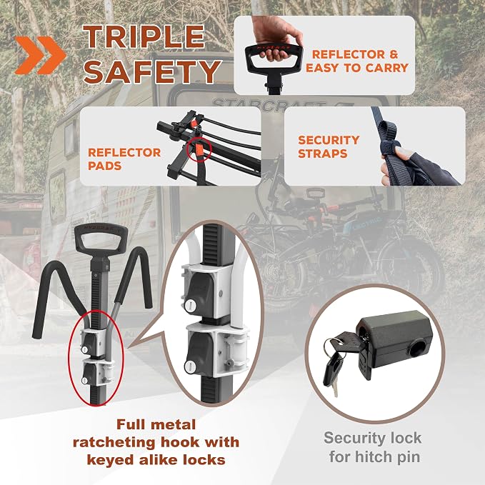 HYPERAX Volt RV -RV Approved Hitch Mounted 2 E Bike Rack Carrier - Image 4