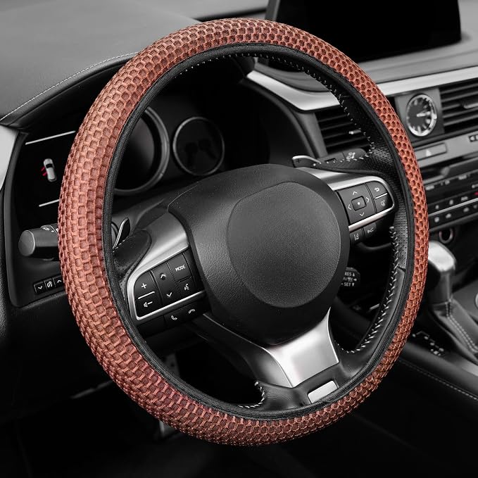 alpmosn Elastic Stretch Steering Wheel Cover, Breathable Microfiber Ice Silk by alpmosn