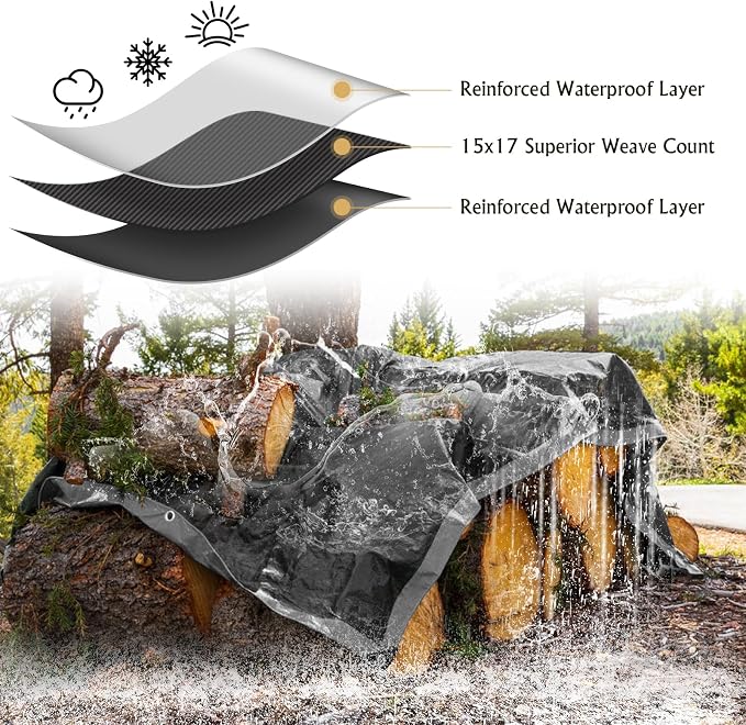 AROIC 10x20FT Heavy Duty Tarps, Waterproof 16 Mil Thick Camping Tarp - Image 6