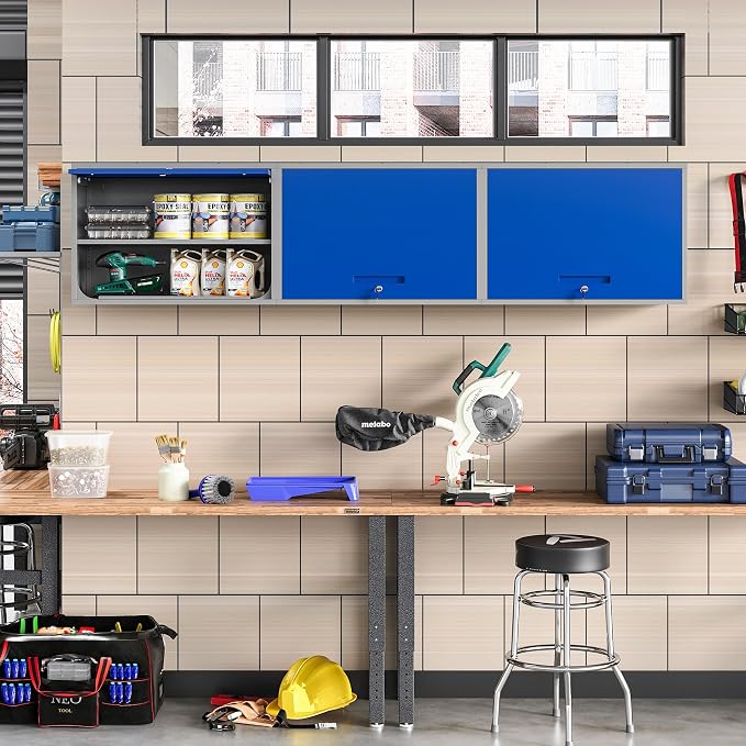 Metal Wall Cabinet with Locking Door and Shelf, Hanging Garage Cabinets with - Image 2