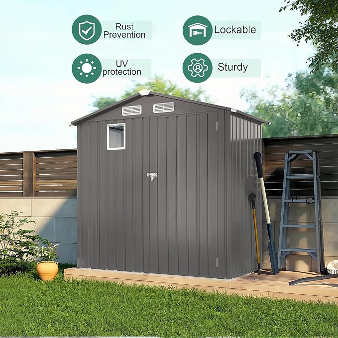 6x3.6FT Outdoor Storage Shed, Galvanized Steel Garden Shed - Image 4