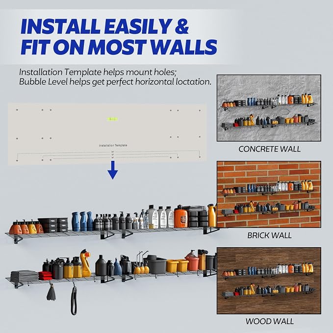 2-Pack Garage Wall Shelving, 2x6 FT Garage Shelving Wall Mounted, Heavy Duty - Image 7
