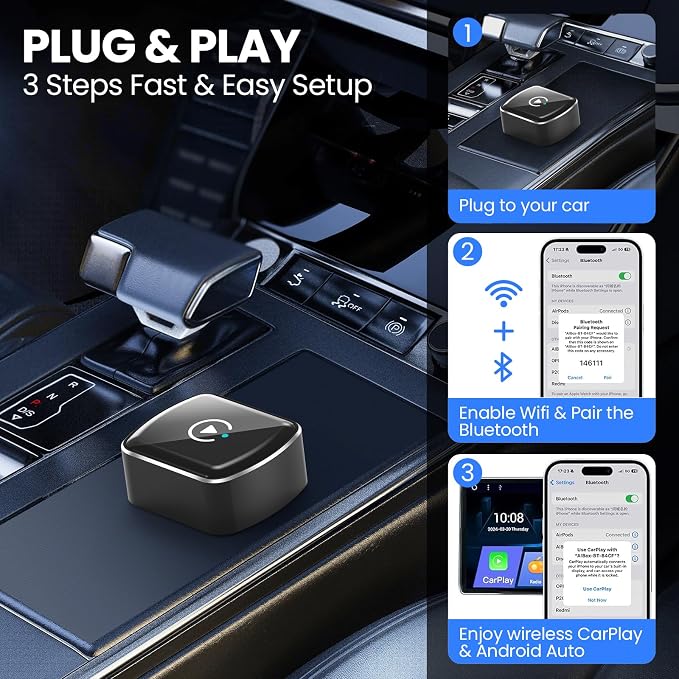 Wireless CarPlay Adapter & Android Auto, 2-in-1 CarPlay Adapter Convert Wired - Image 6