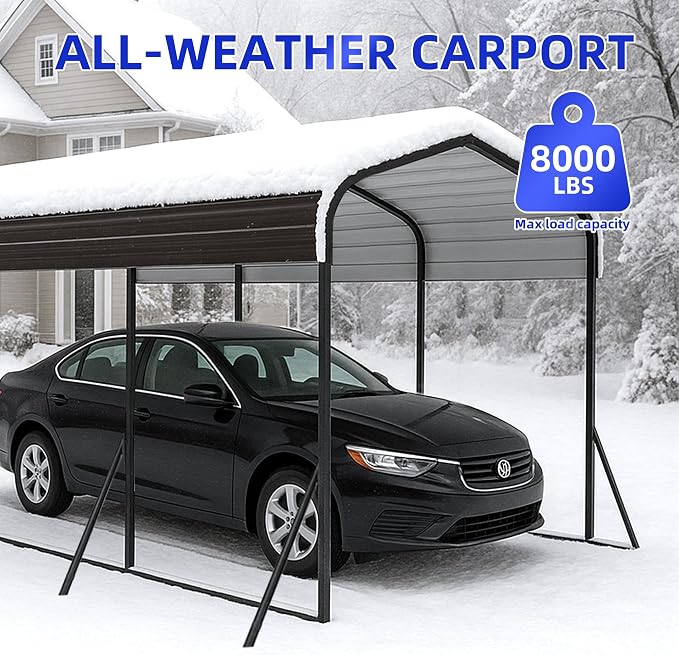 12x20 Metal Carport with Base Fixings Heavy Duty Garage Outdoor Chrome Plated - Image 7