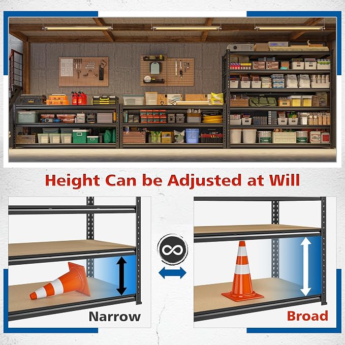 83.8" H Garage Shelving 59.8" W Metal Shelving 3000LBS Storage Shelves Heavy - Image 5