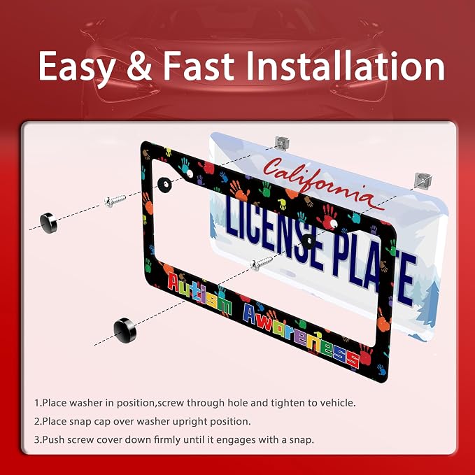 Autism Awareness License Plate Frame Colorful Handprint License Plate Frames - Image 3