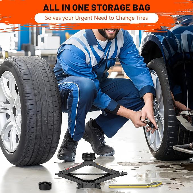 Portable Car Scissor Jack 2 Ton, Rubber Top Car Lift Jack - Image 8