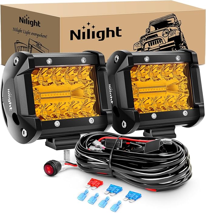 Nilight 2PC 4Inch Amber Led Pods Triple Row 60W Flood Spot Combo Driving Fog by Nilight