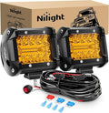 Nilight 2PC 4Inch Amber Led Pods Triple Row 60W Flood Spot Combo Driving Fog by Nilight