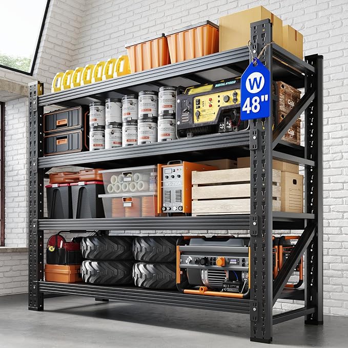 Yizosh 48" W Metal Garage Storage Shelves, Heavy Duty Adjustable Steel by Yizosh