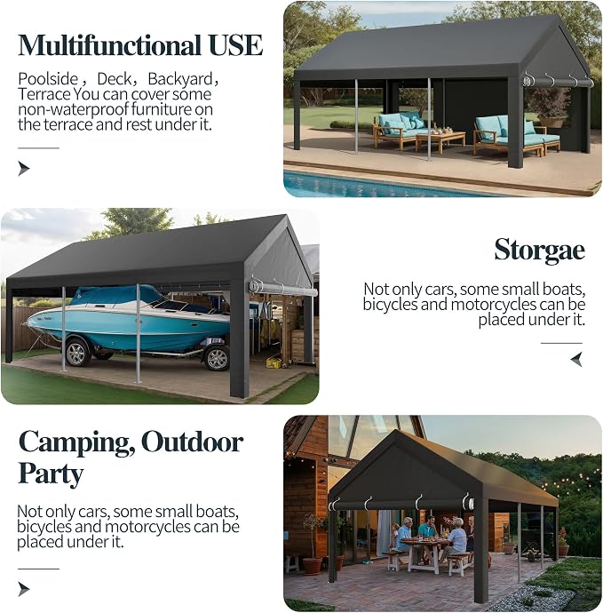 Shintenchi Carport 12' x 20' Heavy Duty Portable Garage, Carport Canopy - Image 5