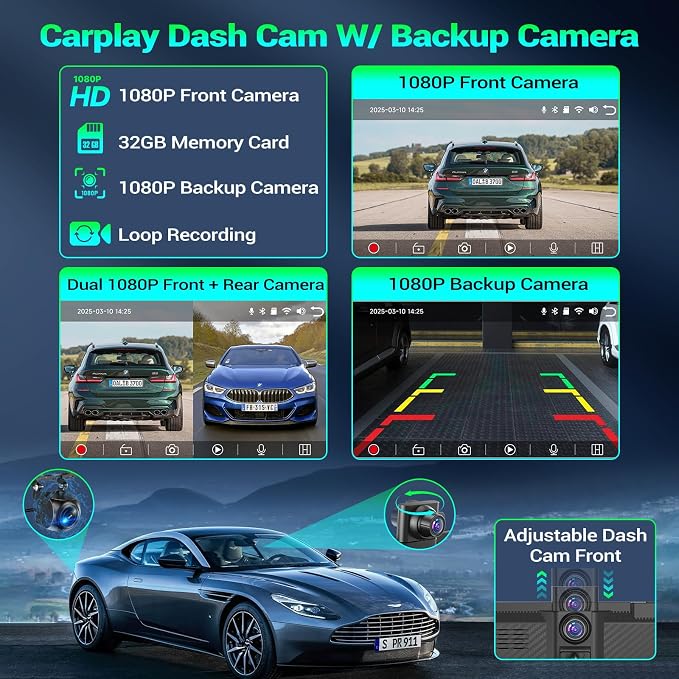 Carplay Screen for Car, Touchscreen CarPlay Dash Cam, Audio Receivers W/Mirror - Image 2