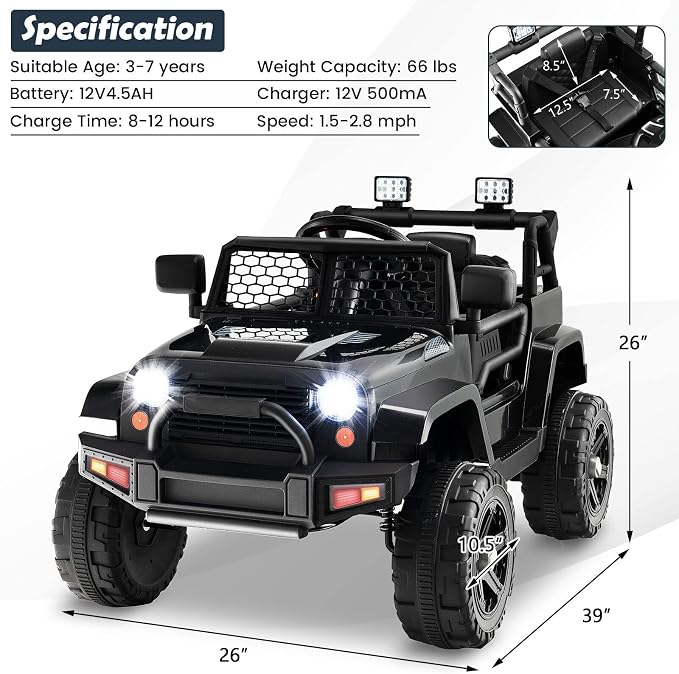 Costzon Ride on Car, 12V Battery Powered Truck Vehicle - Image 7
