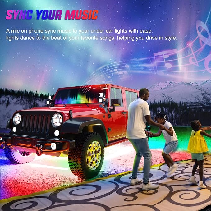 Nilight 4Pcs Car Underglow Neon Accent Strip Lights 256 LEDs RGB Multi Color - Image 8