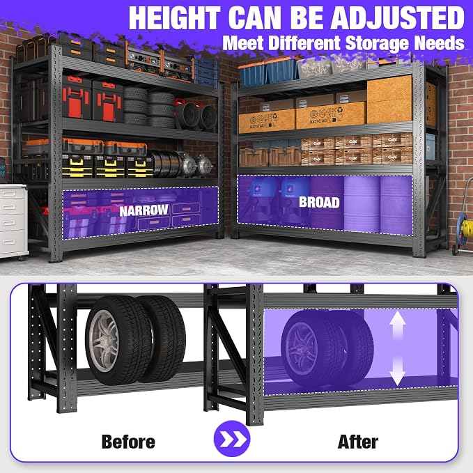 Metal Garage Shelving Heavy Duty, 4-Tier Adjustable Wire Storage Garage Shelves - Image 5