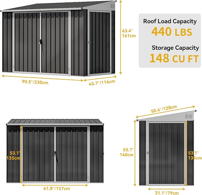 DWVO 8x4 FT Outdoor Weatherproof Storage Shed, Secure Metal Bike Shed - Image 9