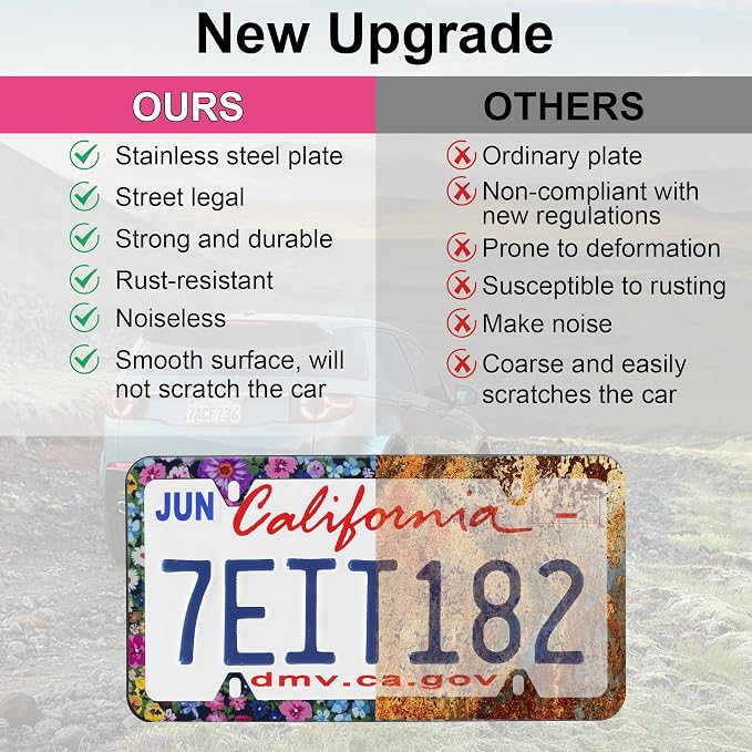 LivTee Flower Floral License Plate Frames, 4 Holes Stainless Steel License - Image 6