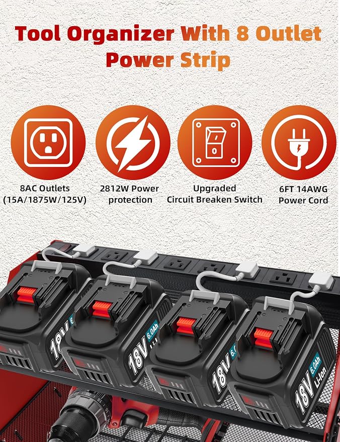 Power Tool Organizer wtih Charging Station，3 Layers Storage Rack - Image 2