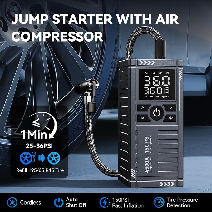 Car Battery Jump Starter with Air Compressor - Image 3
