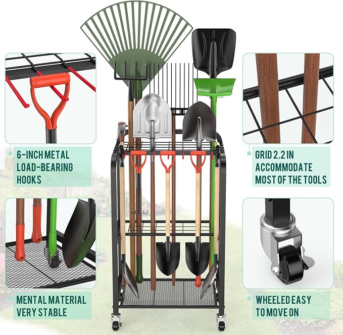 Trieez Garden Tool Organizer for Garage, Yard Tool Organizer - Image 5